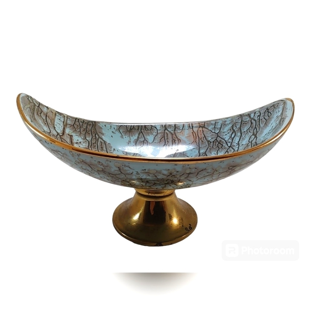 Delftware Pottery from Holland Vintage Candy Dish Gold & Turquoise Like New